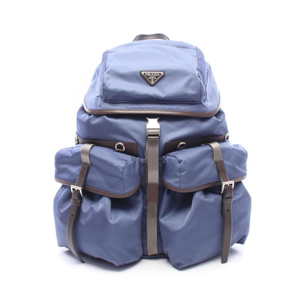 Prada TESSUTO + VITELLO Backpack/Handbag, Nylon and Leather, Men's, Blue/Brown